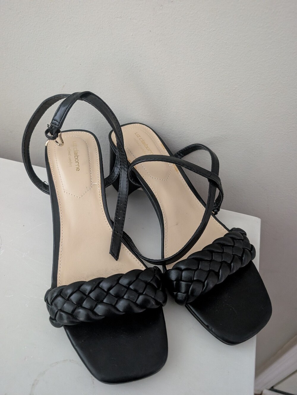Liz Claiborne Black Braided Block Heels Sandals Size 8.5